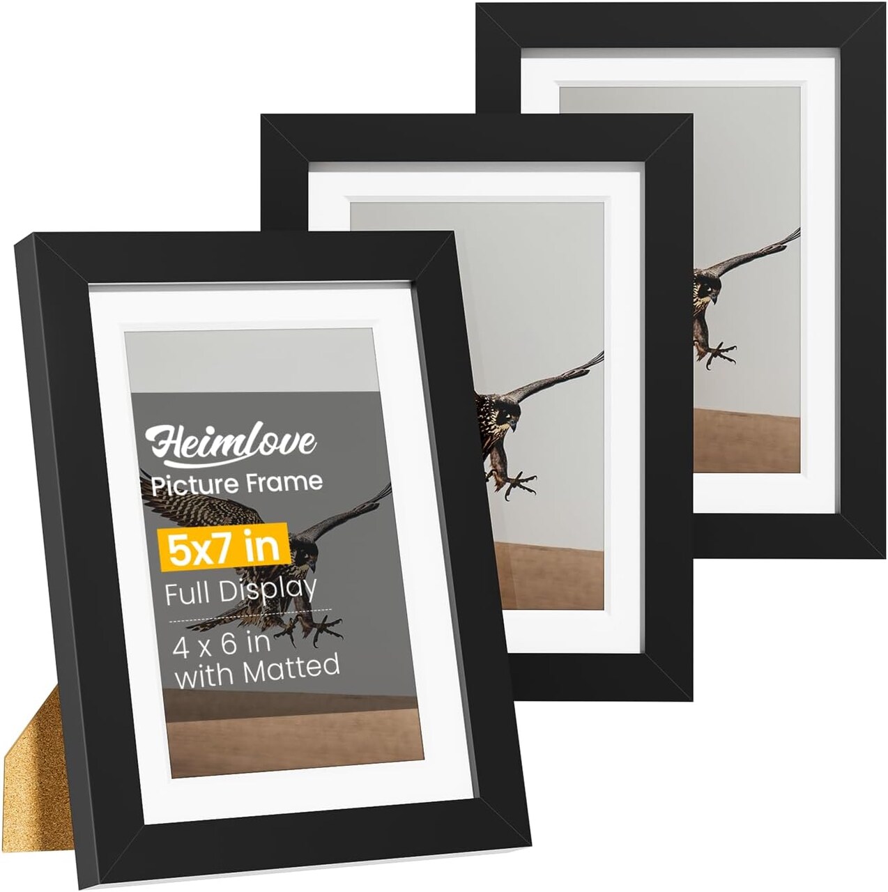 5x7 Picture Frames Set of 3 with Mat to Display 4x6 Picture(3 Pack(Black)7.5"L x 5.5"W